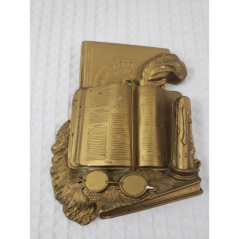 (F5) Vintage 1996 Miller Studio Chalkware Bible Glasses Candle Wall Plaque